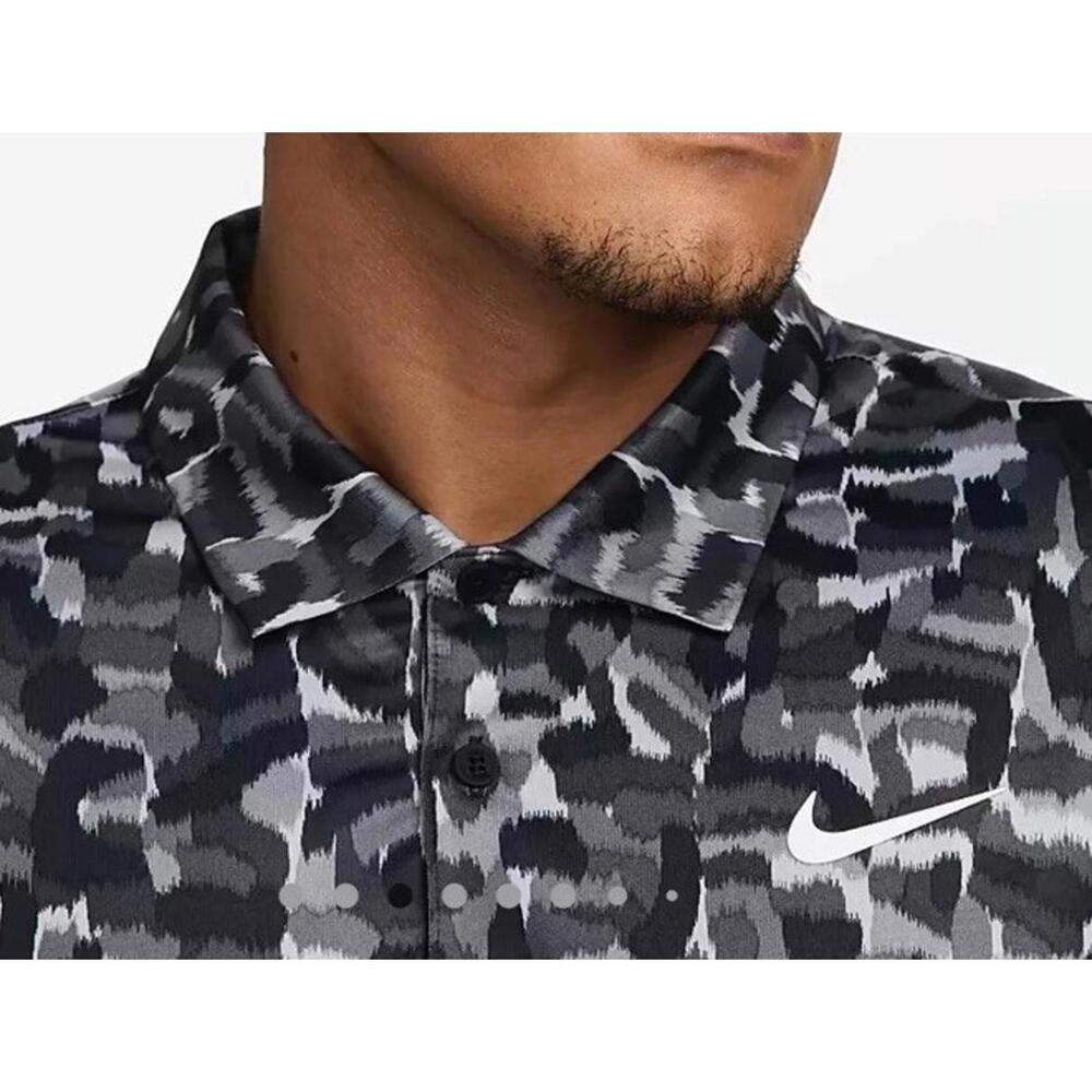 Nike Tour Dri-FIT Rake Lines All Over Print Golf Polo Grey White Sz S FD5939-077 - Picture 3 of 6